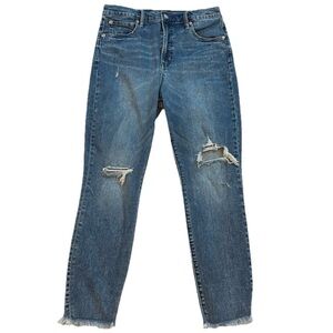 GAP True Skinny High Rise Distressed Tinted Medium Wash Crop Ankle Jeans Size 10